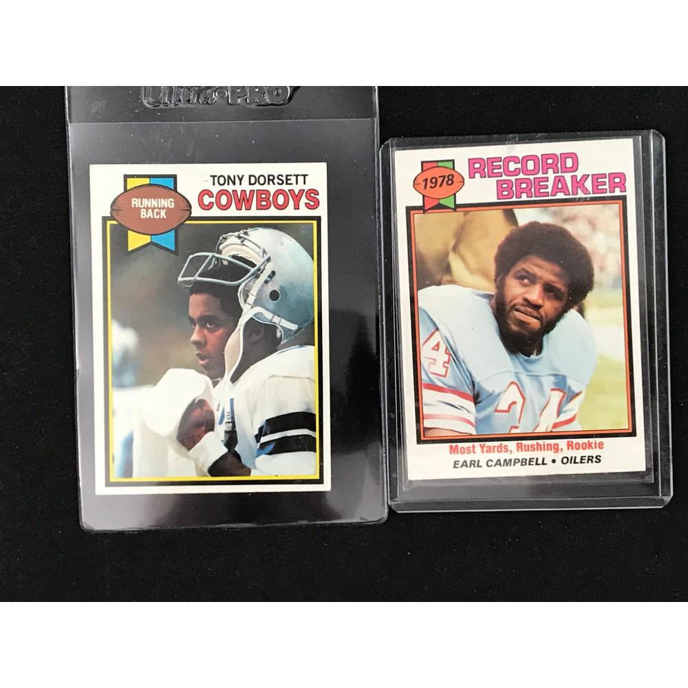 Two Vintage Football Hof Cards: Two Vintage Football Hof Cards Dorsett, Earl Campbell