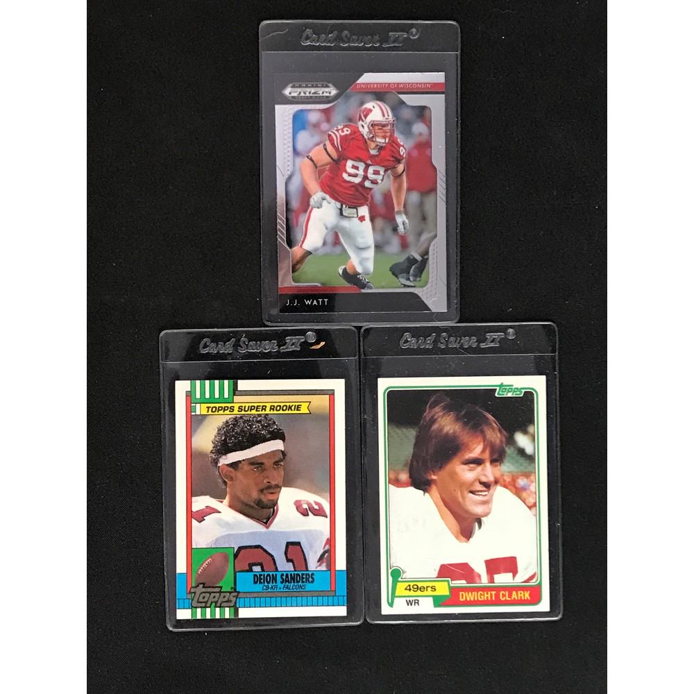 Three Football Rookie Cards: Deion Sanders, Dwight Clark, Jj Watt
