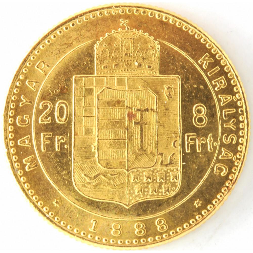 1888 Hungary 8 Forint 20 Franc Gold Coin (1 of 2)