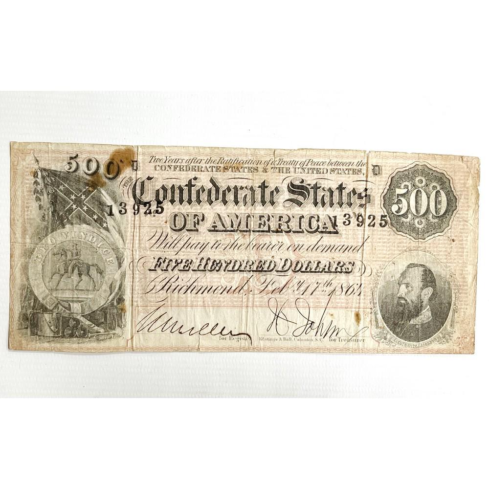 1864 $500 Confederate States Banknote VG Grade (1 of 2)