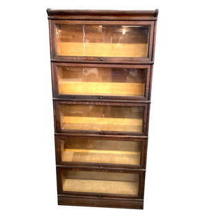 Oak 5 Stack Barrister Bookcase: Height is 84 width is 34 depth is 11