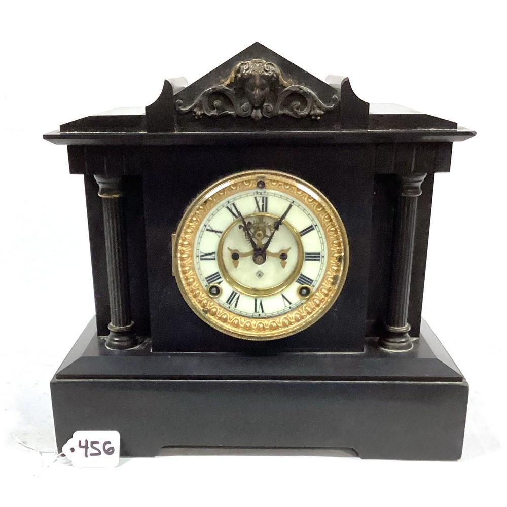 Ansonia Shelf Clock 12x12 Porcelain Face Iron Base (1 of 5)