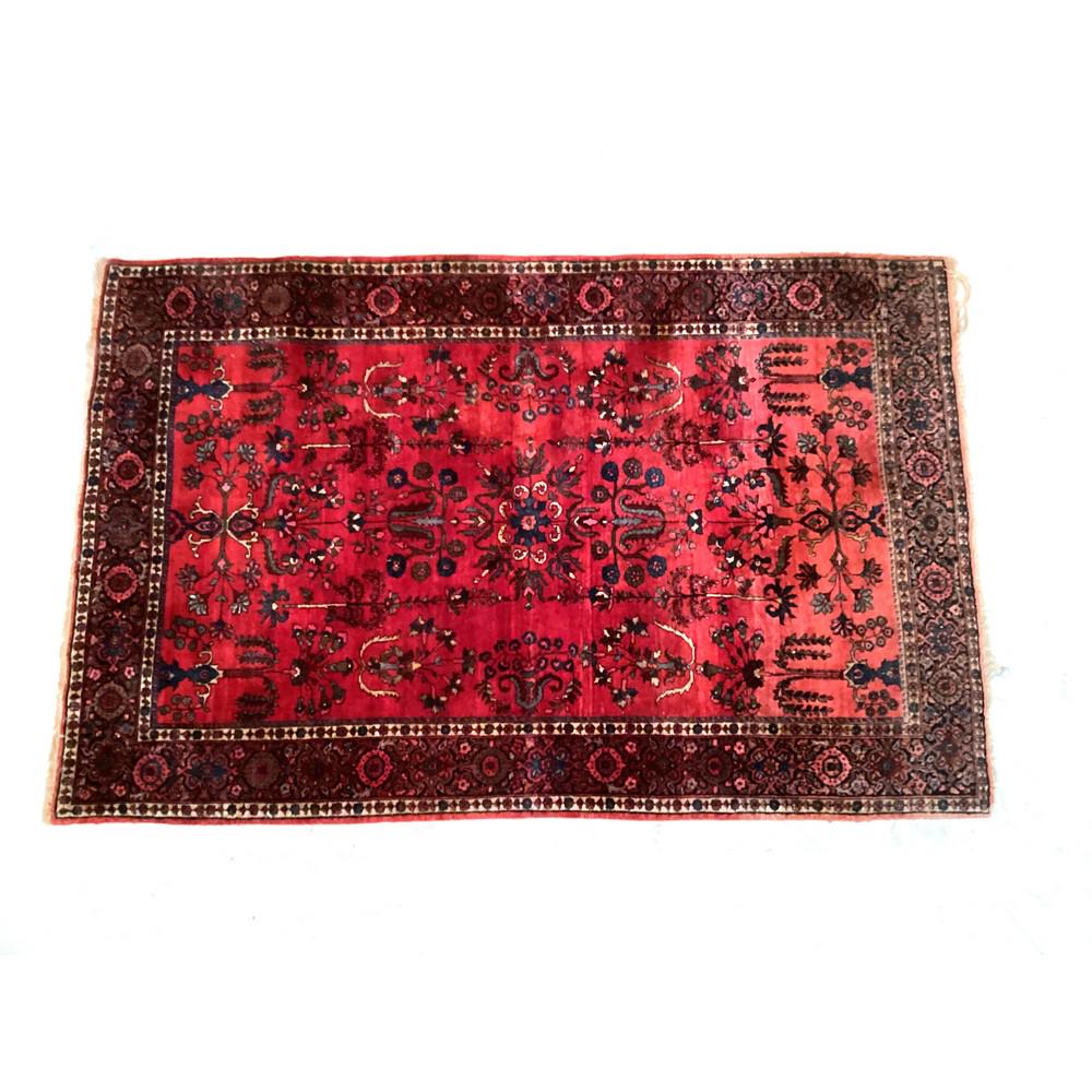 Antique Good Persian sarouk: Red, Black, White, 6'7" x 4'3"