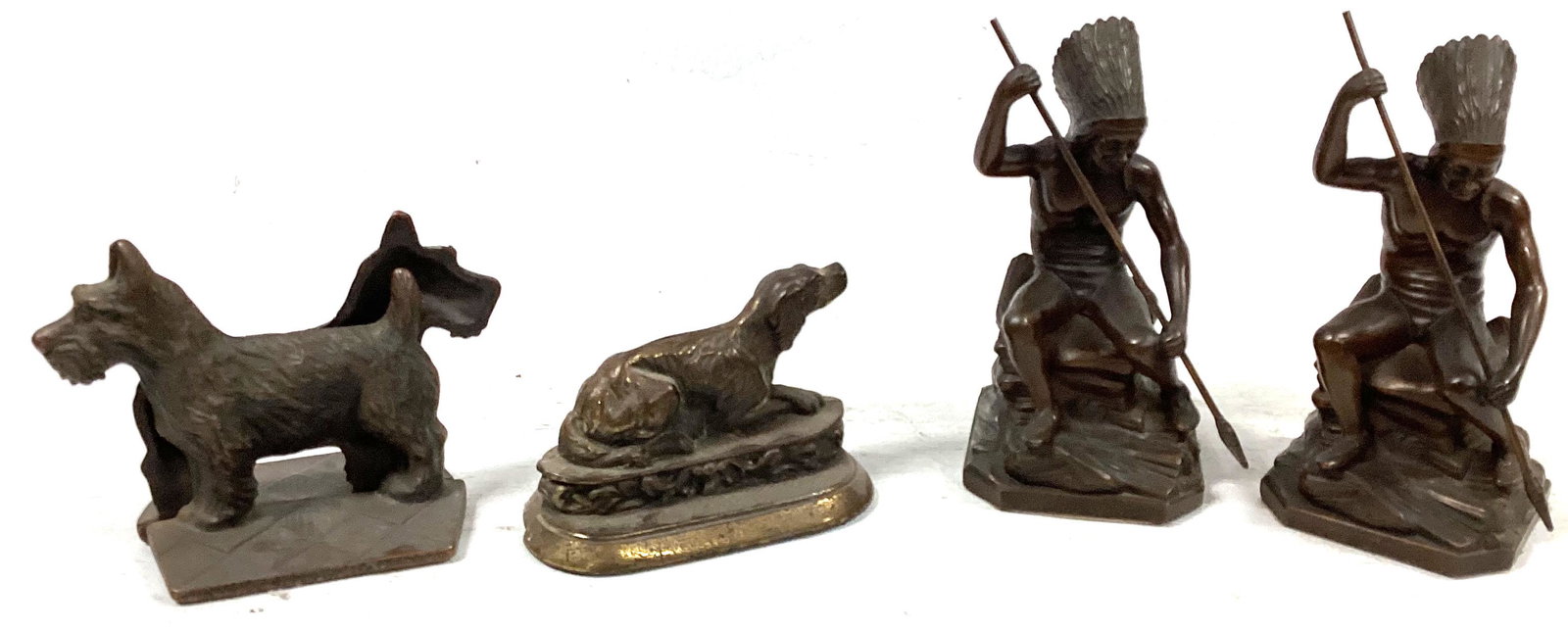 3 Sets of Book Ends: To Include Scotty Dog, Sporting Dog, and Indian Chiefs