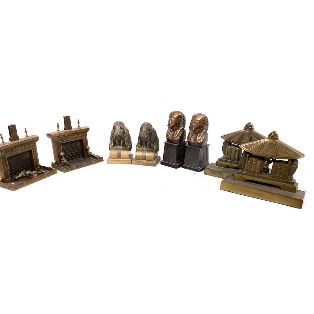 4 Pairs of Brass and Iron Book Ends, Dogs, Sphinx, (1 of 1)