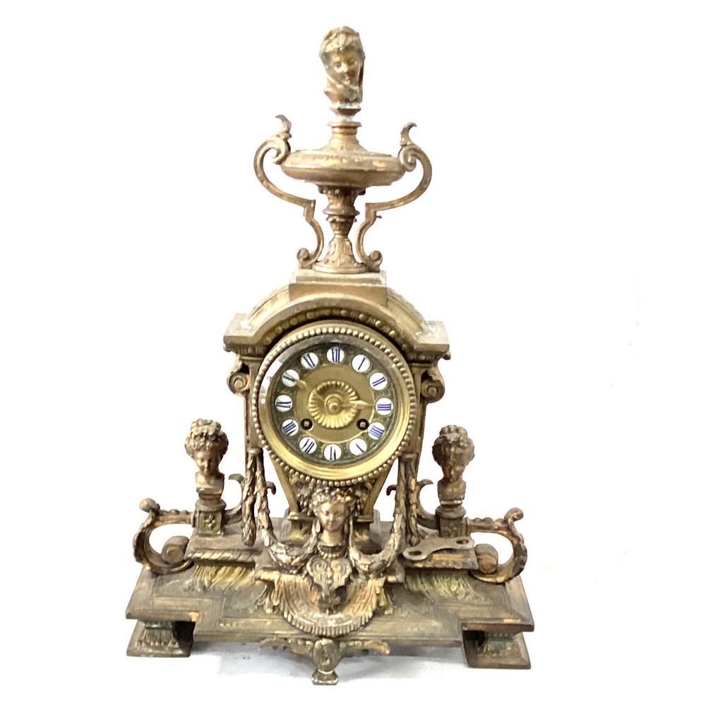 Antique Bronze Mantle Clock L.S.F Measures 17" (1 of 3)