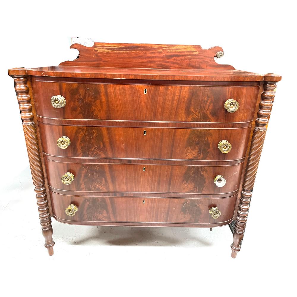 Sheraton Bowfront Chest 4-drawer splashboard back, (1 of 2)