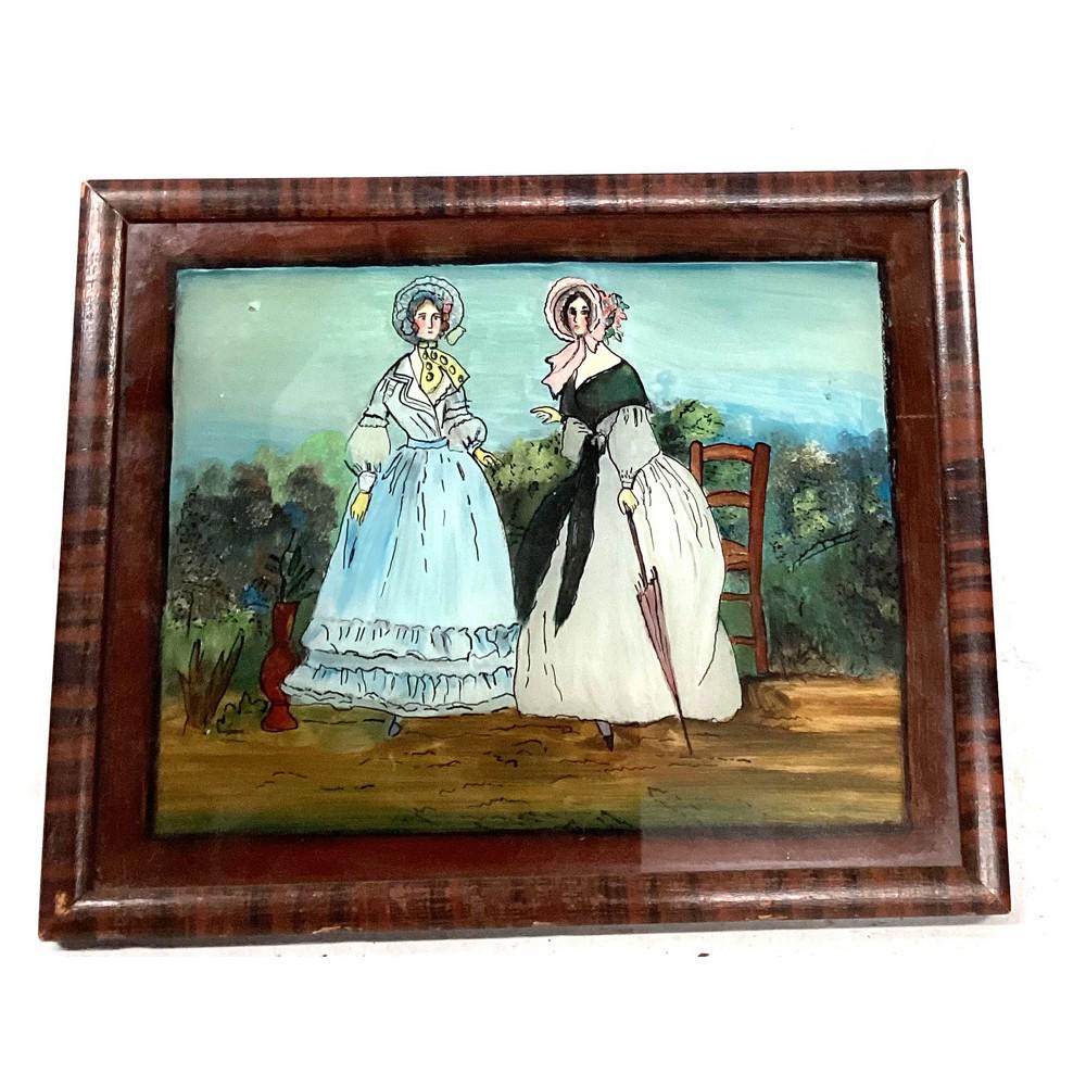 Victorian Fashion Scene, reverse painted glass (1 of 1)