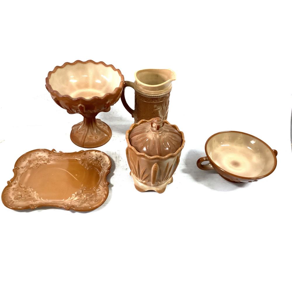 5 Pieces of Vintage Brown Slag Glass: 5 Pieces of Vintage Brown Slag Glass