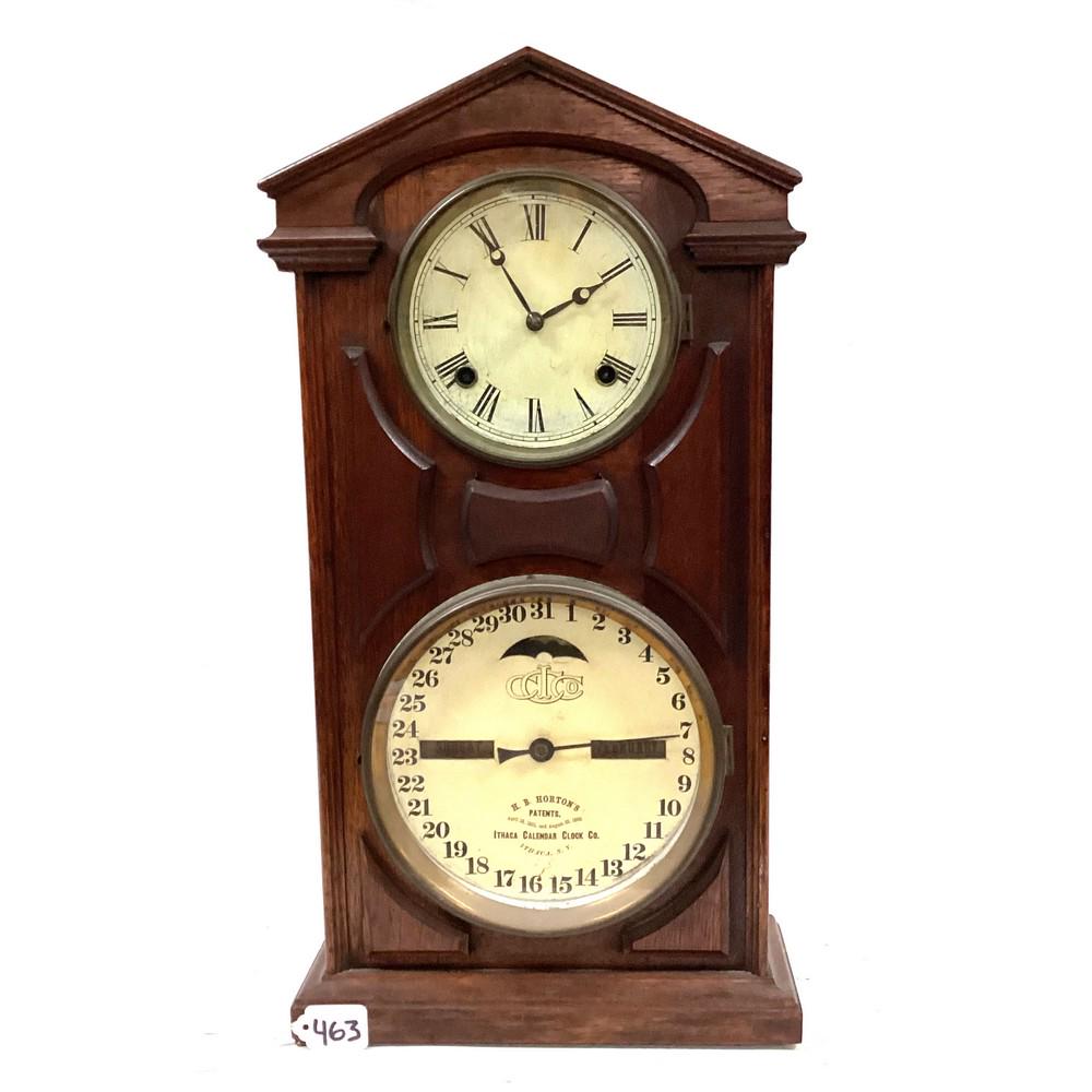 Wooden Ithaca Calendar Clock Double Dial HB Horton (1 of 5)