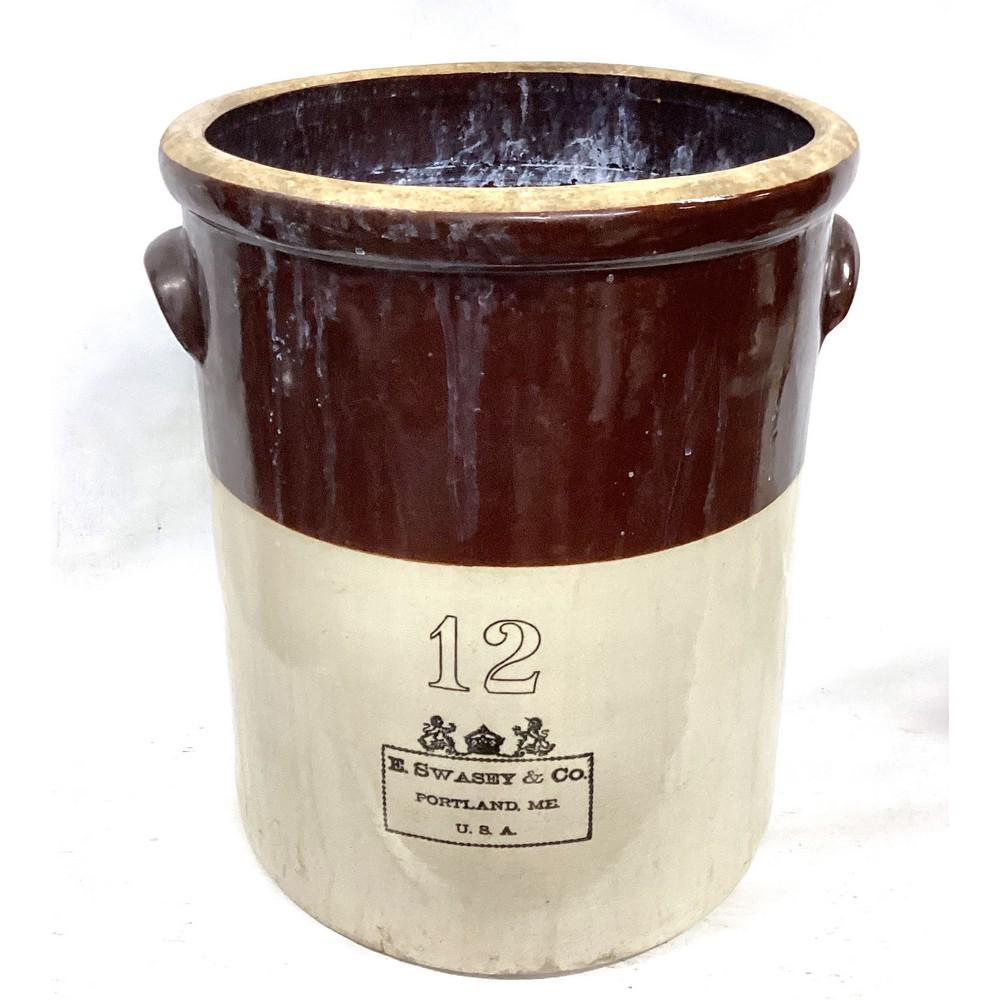 Stone Ware crock #12: Pig handles, E.Swasey &Co. Portland, ME / 19"Hx15.5"D