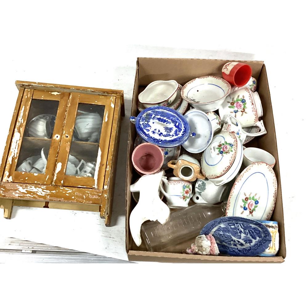 Misc. Lot of Doll China with Doll Cabinet (1 of 1)