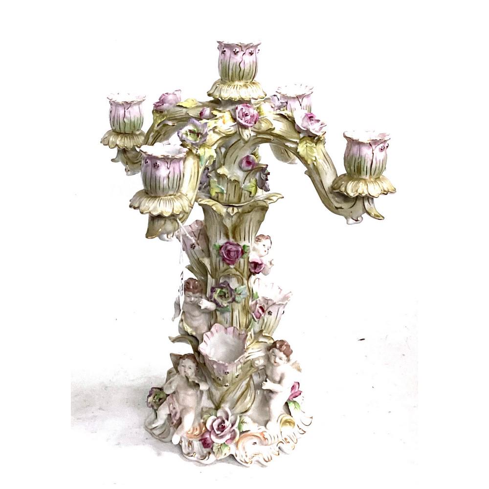 German porcelain candelabra with flowers and cheru (1 of 1)