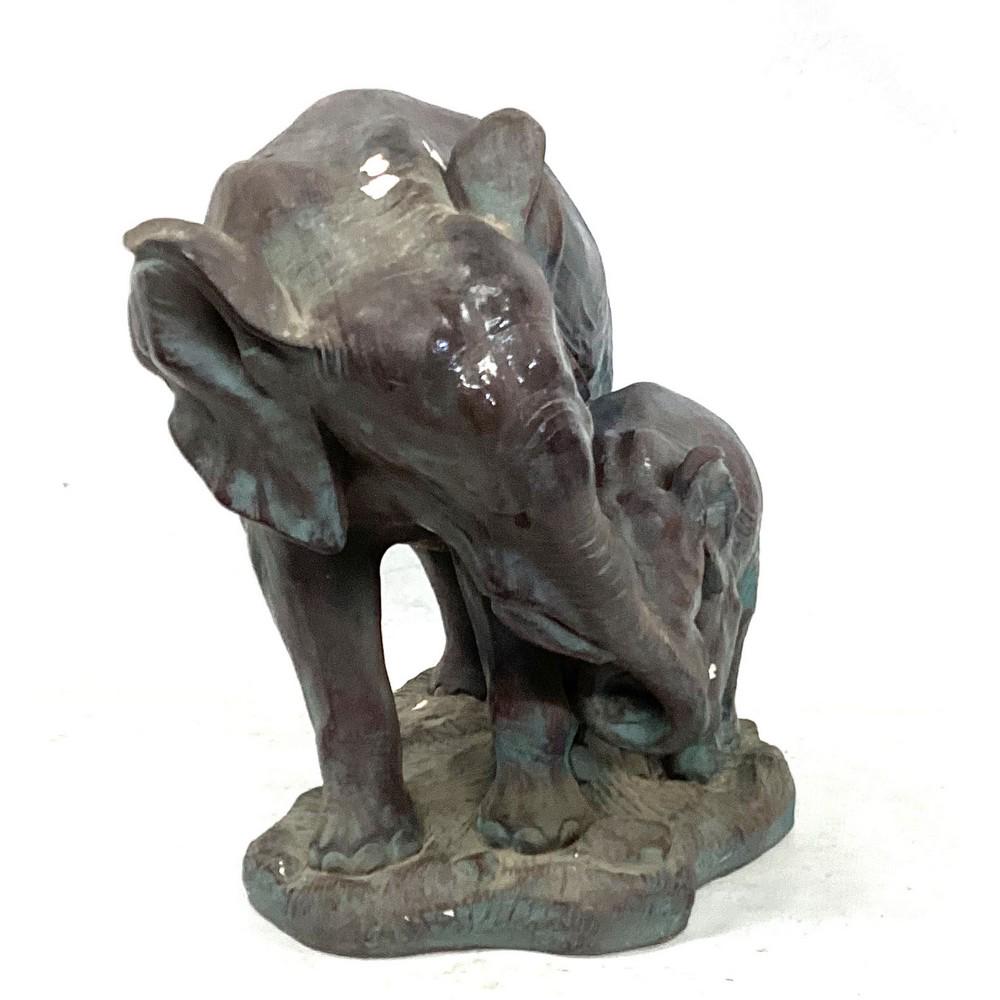 Antique Chalkware Mother Elephant with Baby Statue (1 of 3)