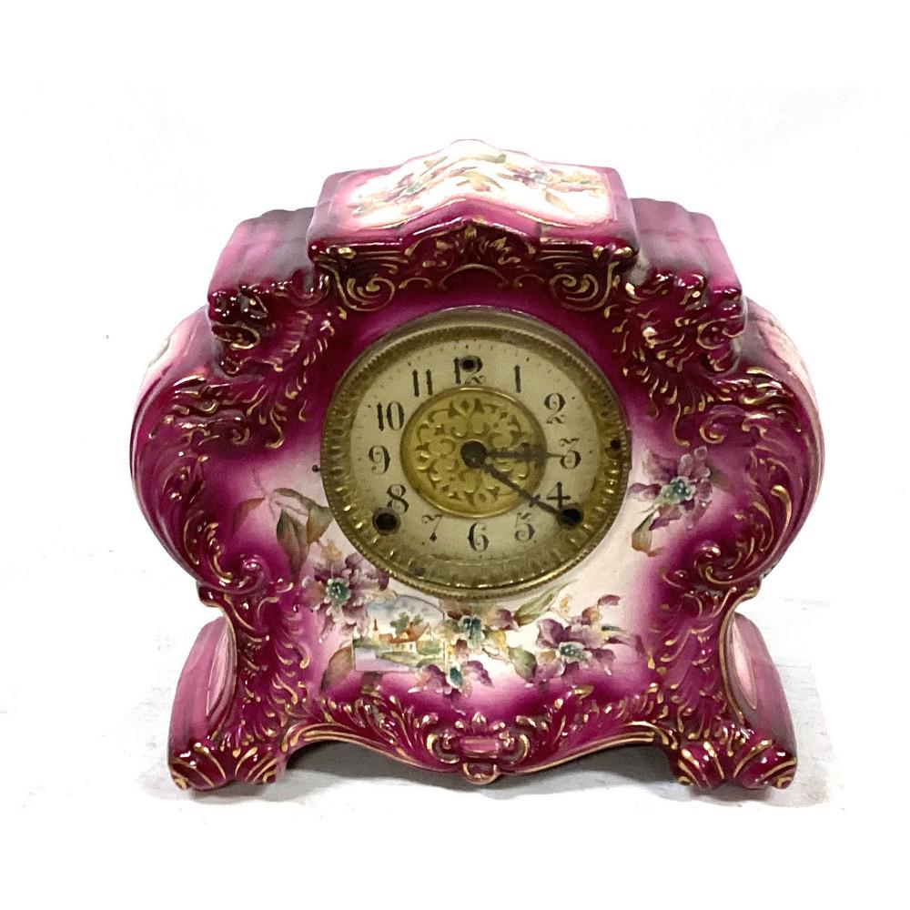 Gilbert shelve clock floral and purple stamp back (1 of 3)