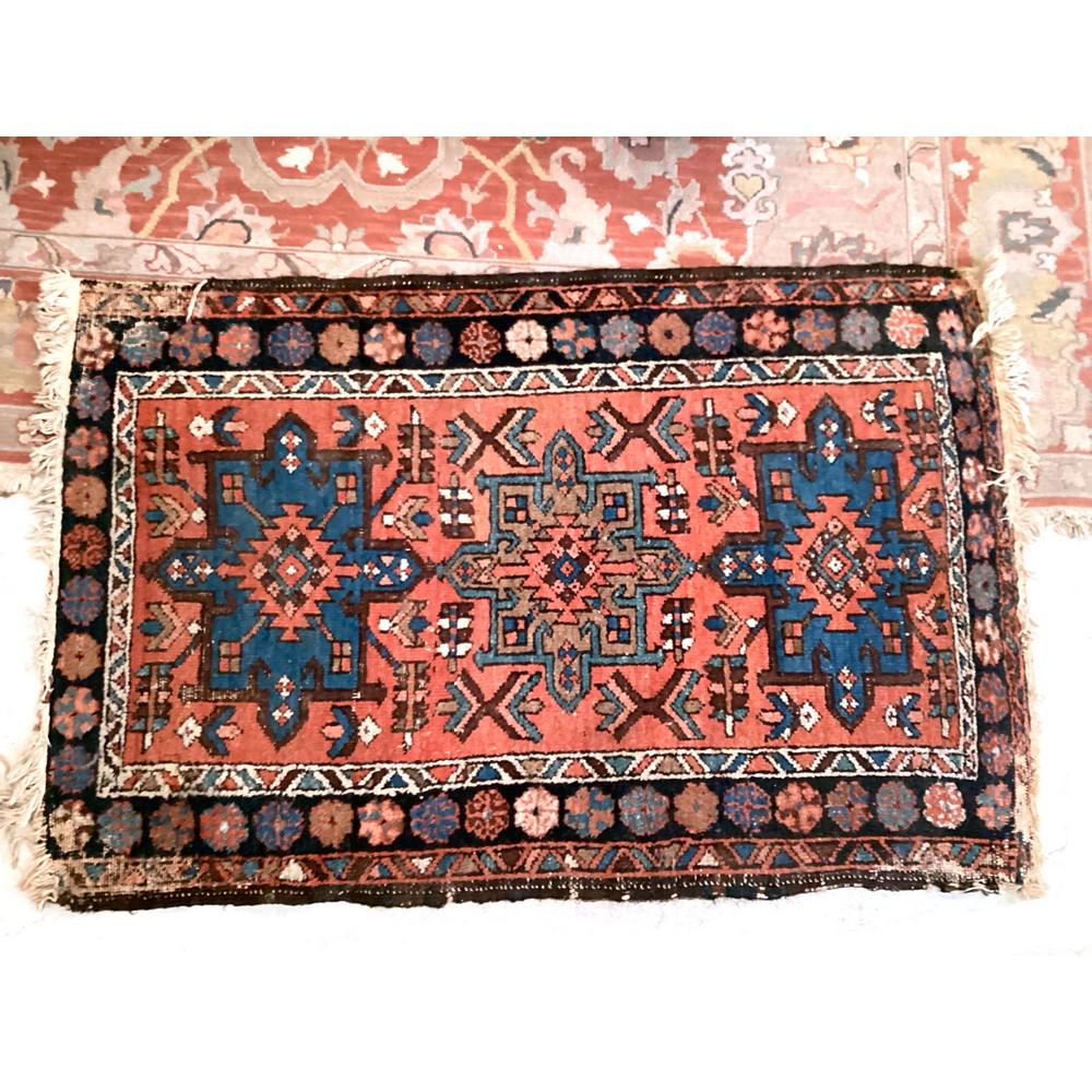Semi-Antique Persian Carpet, with wear: Salmon,Blue,BLack3'x4'6"