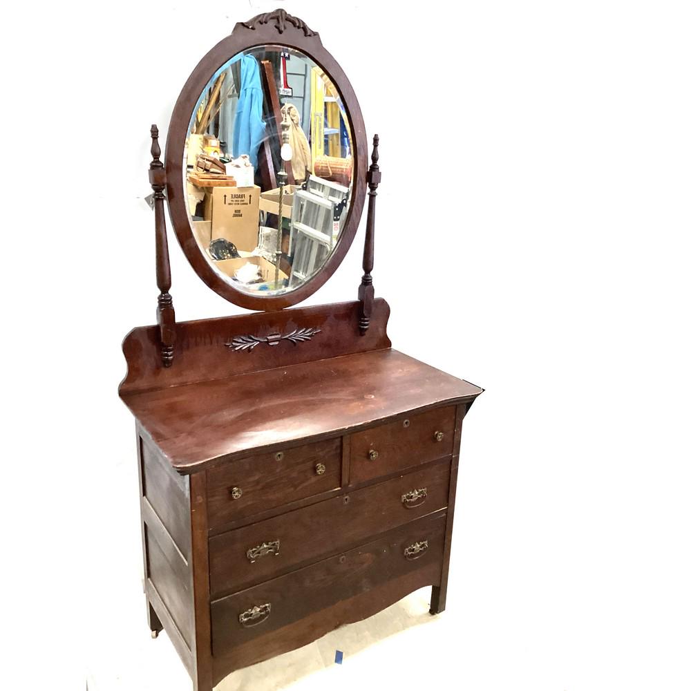 Antique Oak Two Over 2 Dresser With Mirror