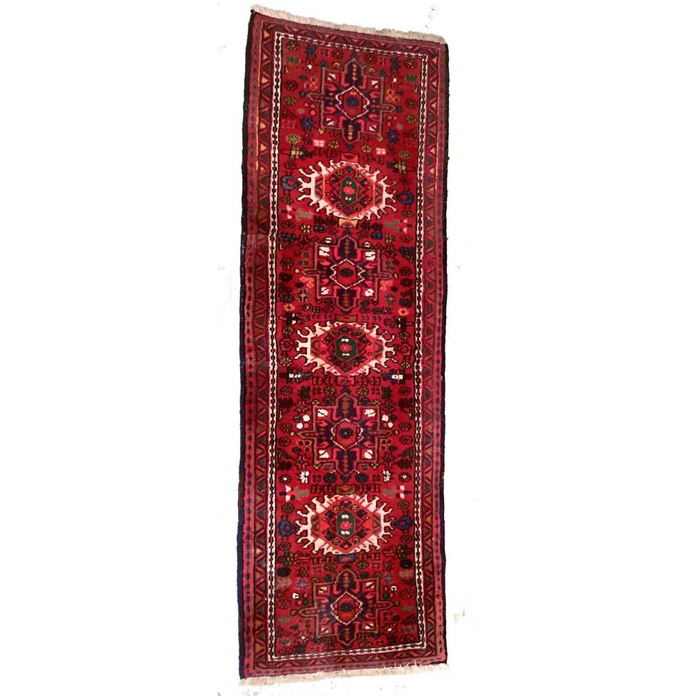 Semi-Antique Persian Runner: Salmon,White,Green 7'x2'3"