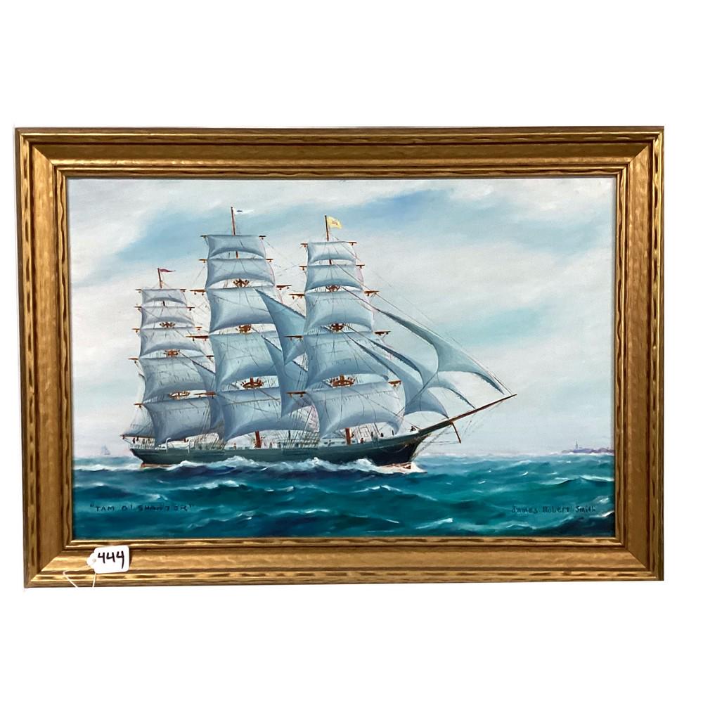 Oil On Canvas 19x28 Sailing Vessel Signed James Ro: Oil On Canvas 19x28 Sailing Vessel Signed James Robert Smith