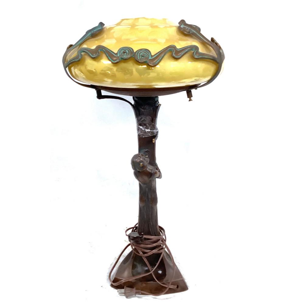 Arts & Crafts Lamp, Mushroom etched glass shade (1 of 3)