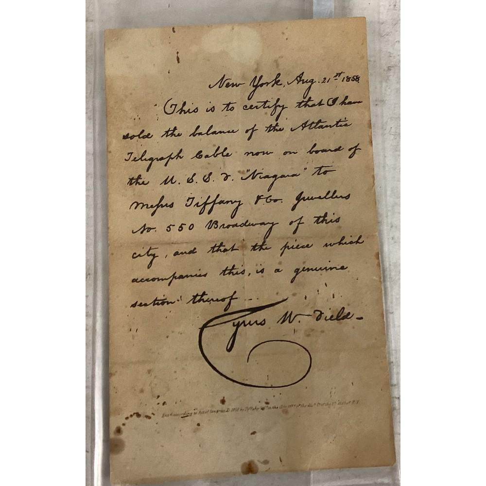 Letter from Cyress W Field, selling the Balance of (1 of 1)