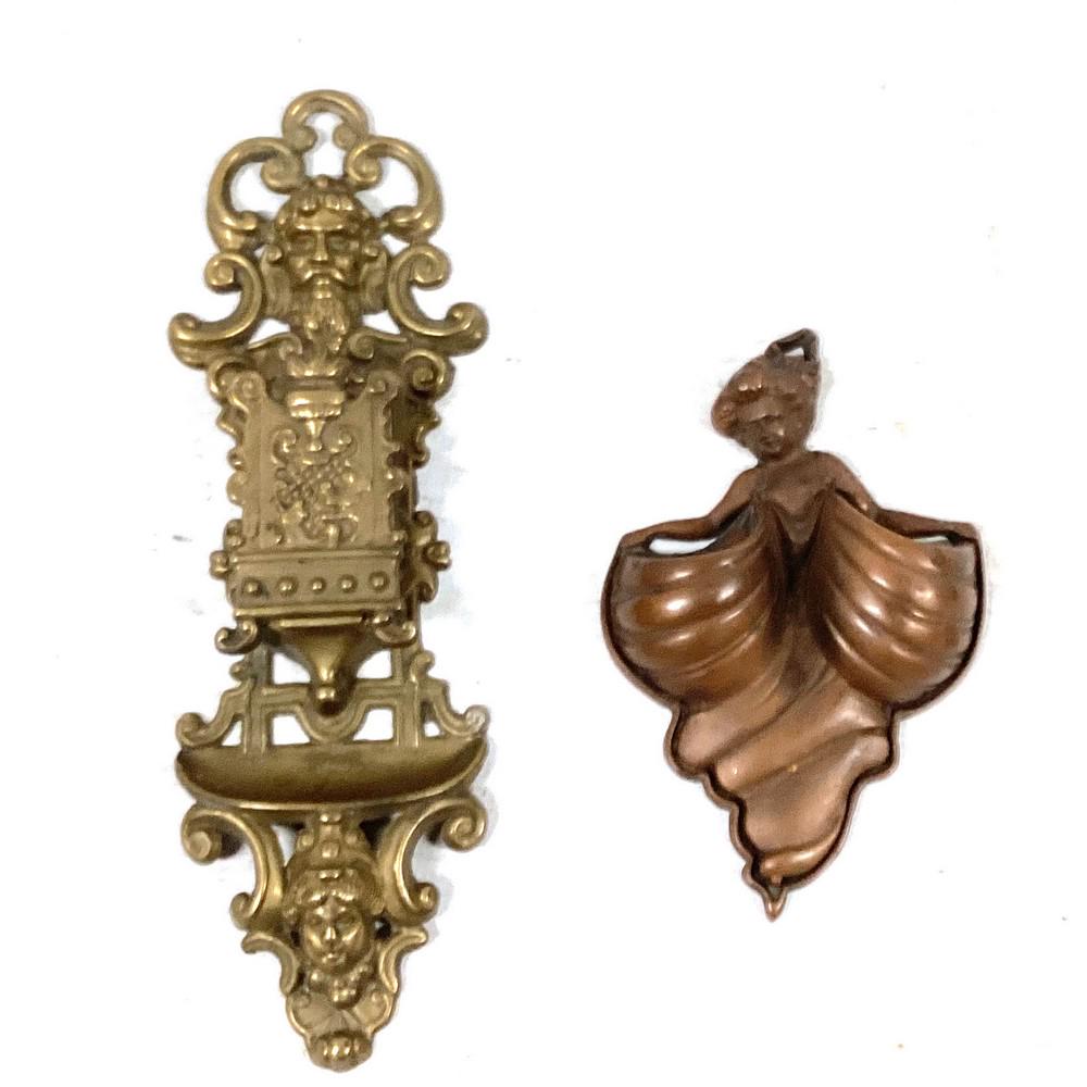 2 piece French Antique wall hanging match saves: bronze wall hanging match saves