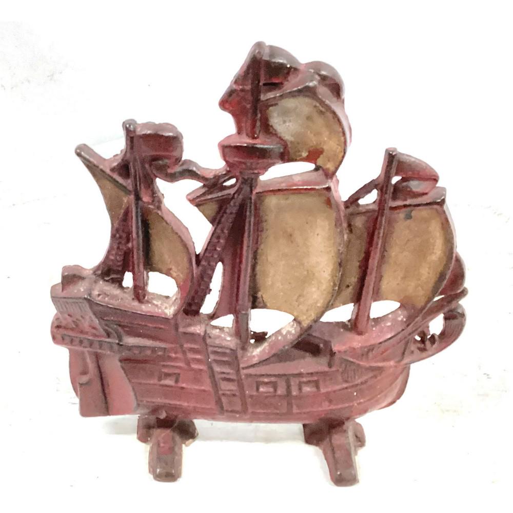 Vintage Schooner Metal Doorstop, painted red: Vintage Schooner Metal Doorstop, painted red