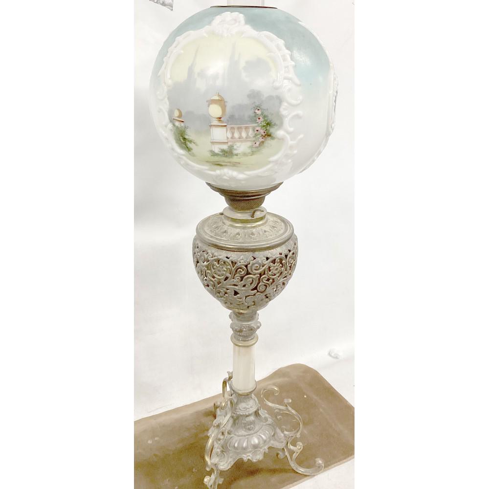 Antique Ornate Parlor Lamp with Alabaster Pillar H (1 of 1)