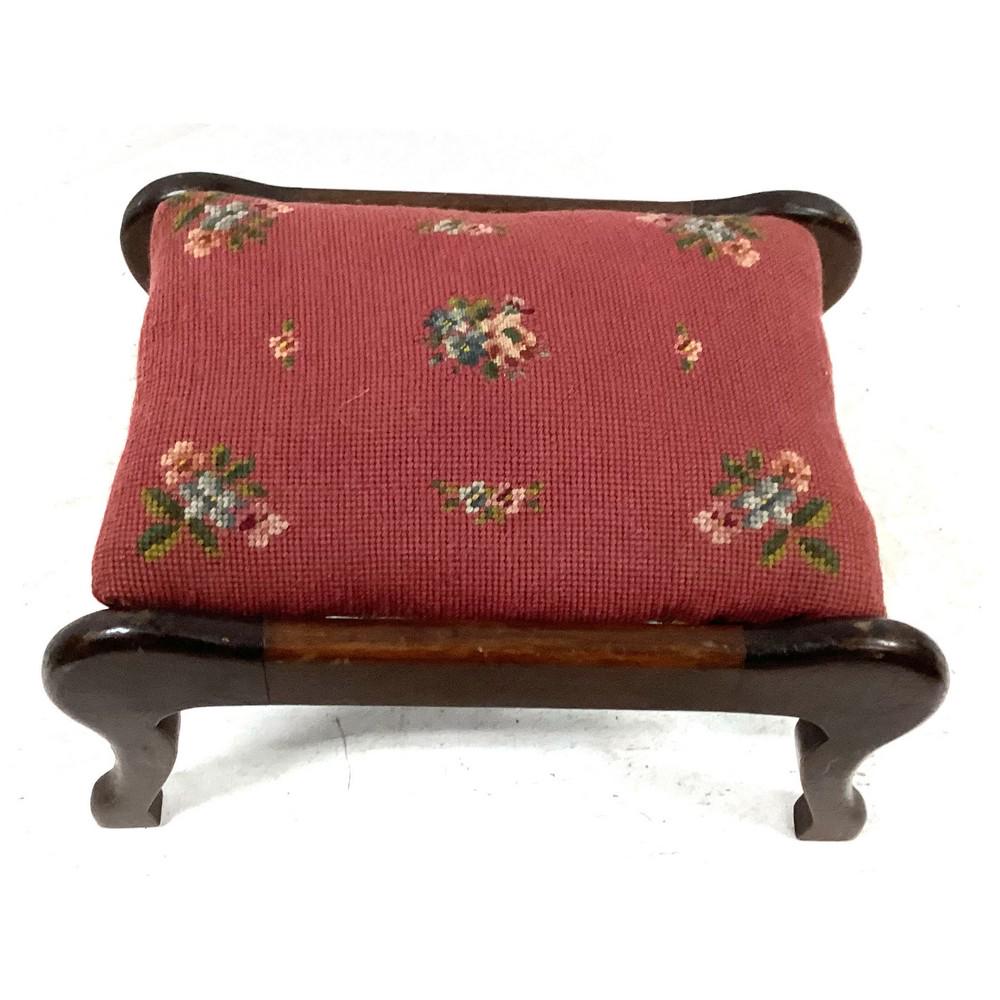 Needle point stool vintage mahogany/floral design (1 of 1)