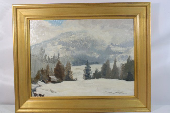 OOB depicting winter scene by James Elliot 19x15: OOB depicting winter scene by James Elliot 19x15