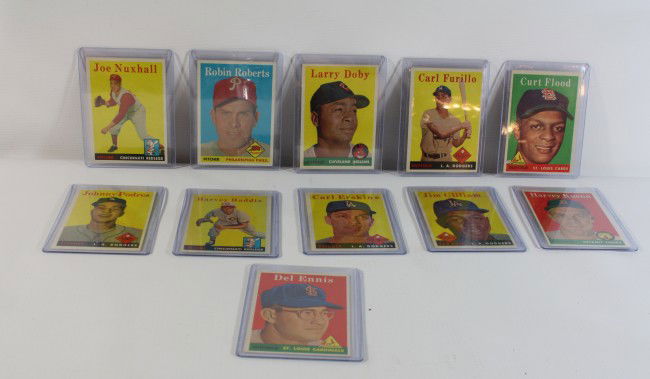 11 1958 Topps cards NM, Carl Furillo,Larry Doby,Cu: 11 1958 Topps cards NM, Carl Furillo,Larry Doby,Curt Flood, Harvey kuenn, Jim Gilliam, Carl Erskine, Harvey haddix, John Podres, Del Ennis, Robin Roberts and Joe Nuxhull.