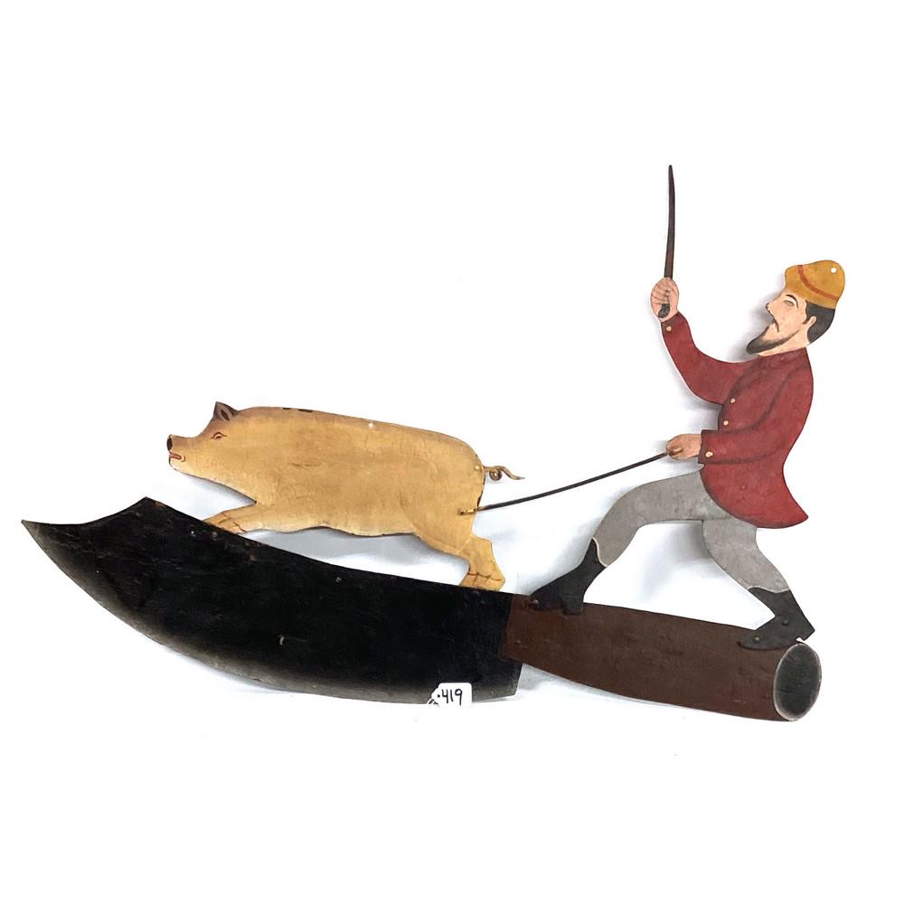 Folk Art Metal Butcher Sign Old Paint Double Sided (1 of 2)