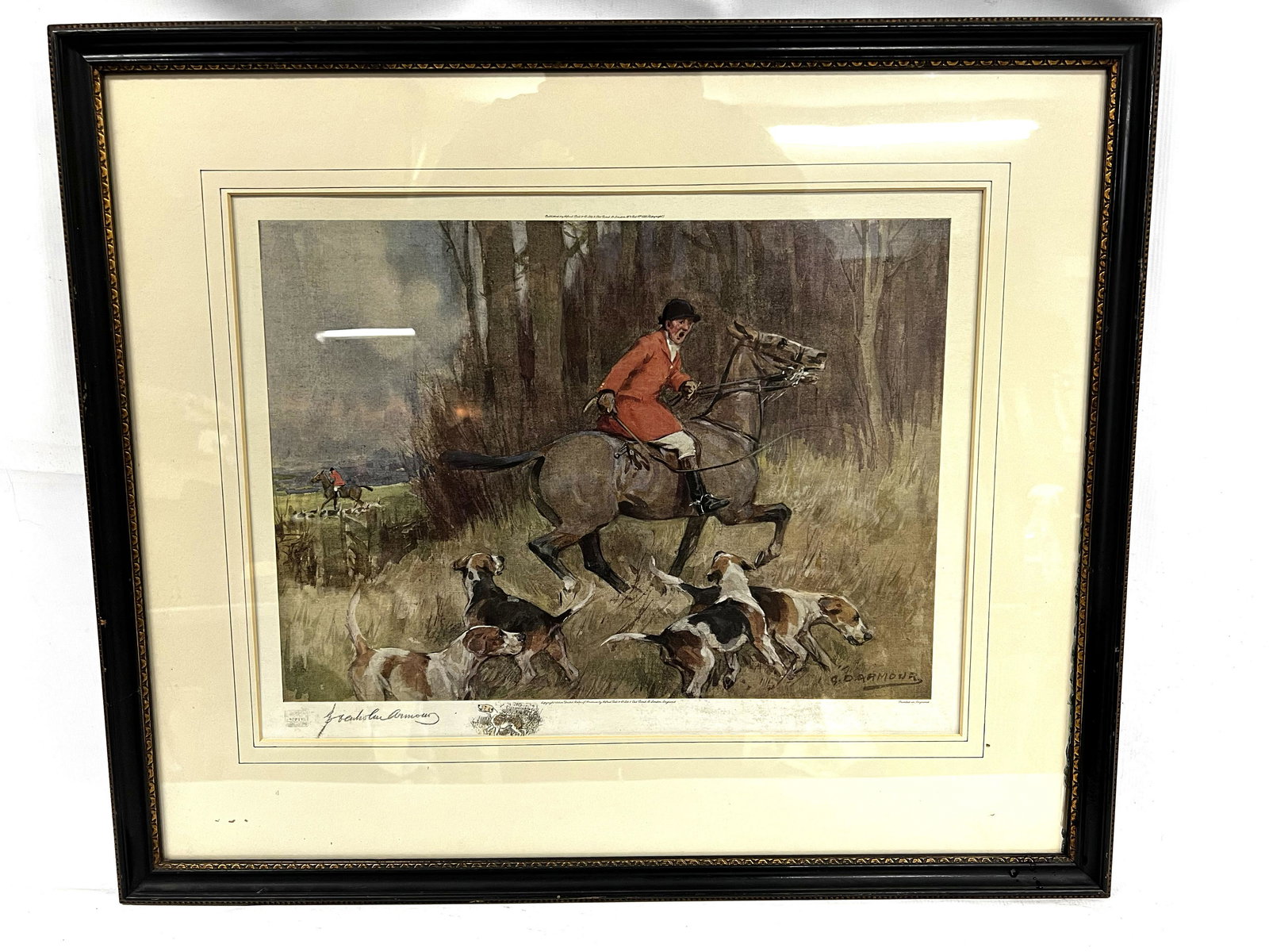 Vintage Print Fox Hunting Scene Signed G.Darmour (1 of 2)