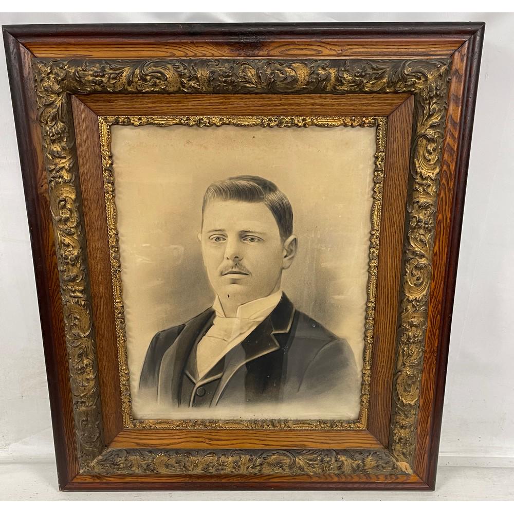Charcoal Potrait Of Gentleman, Fancy Gilt Frame (1 of 2)