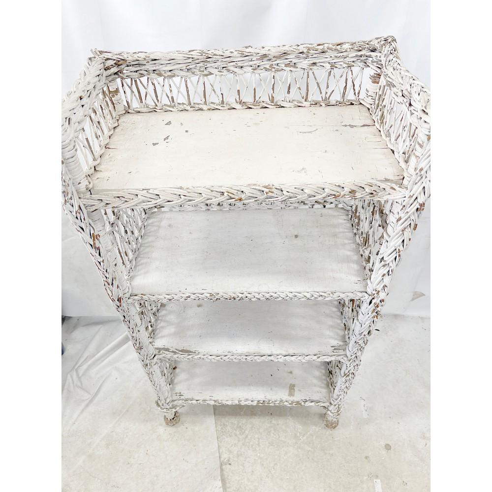 Antique Wicker Plant Shelf Distressed Paint: Measures 42x22x13