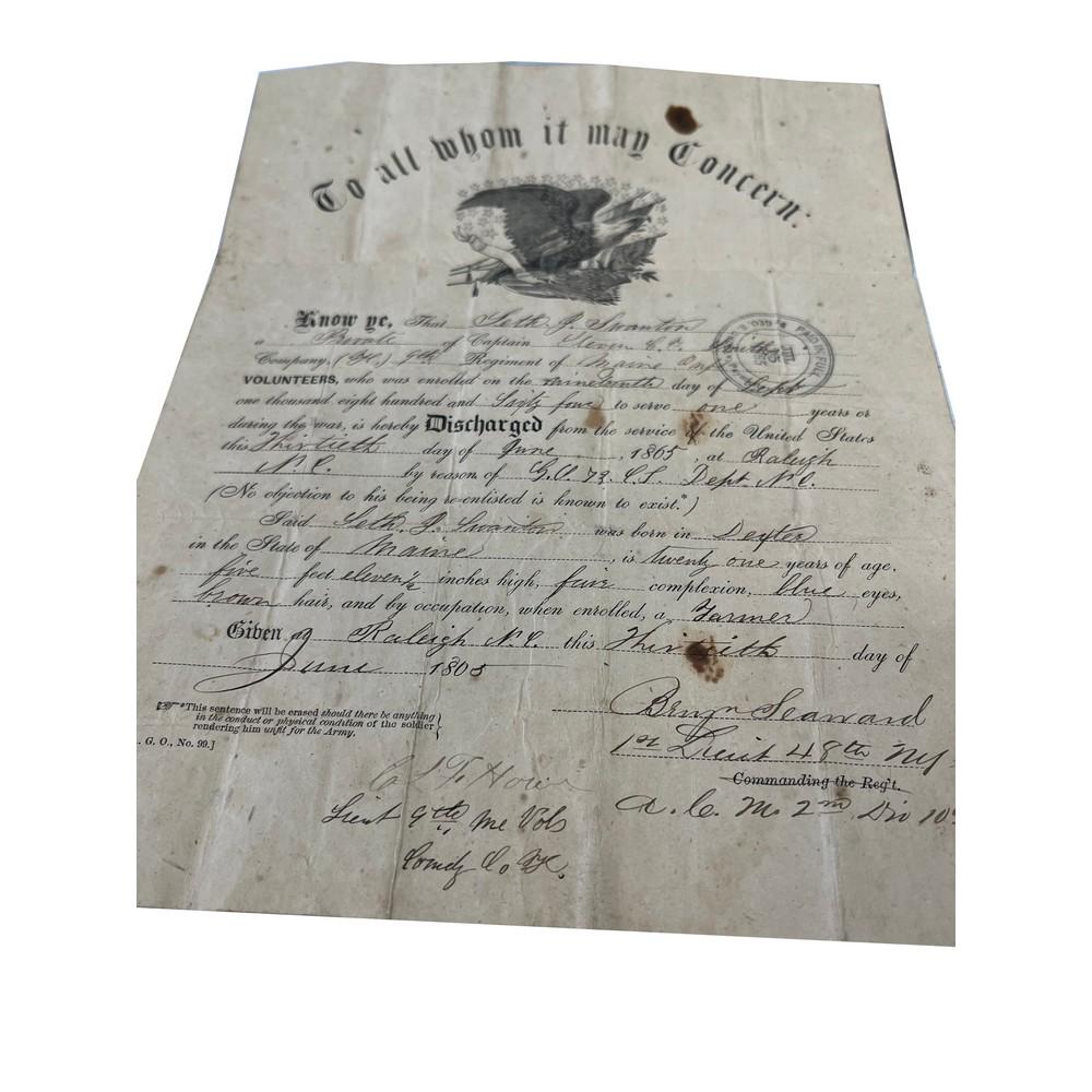 1863 Civil War Muster Document Bangor Maine (1 of 4)