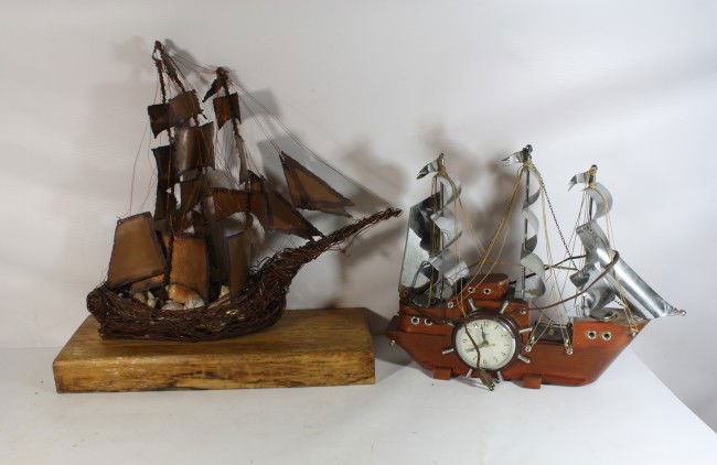 2 Pc. Lot of ship models, one with clock: 2 Pc. Lot of ship models, one with clock