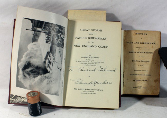 History of Saco and Biddeford with Notices of Other: History of Saco and Biddeford with Notices of Other Early Settlements 1830 (rebound), Storms and Shipwrecks of New England by Edward Rowe Snow 1944 (signed by Author)