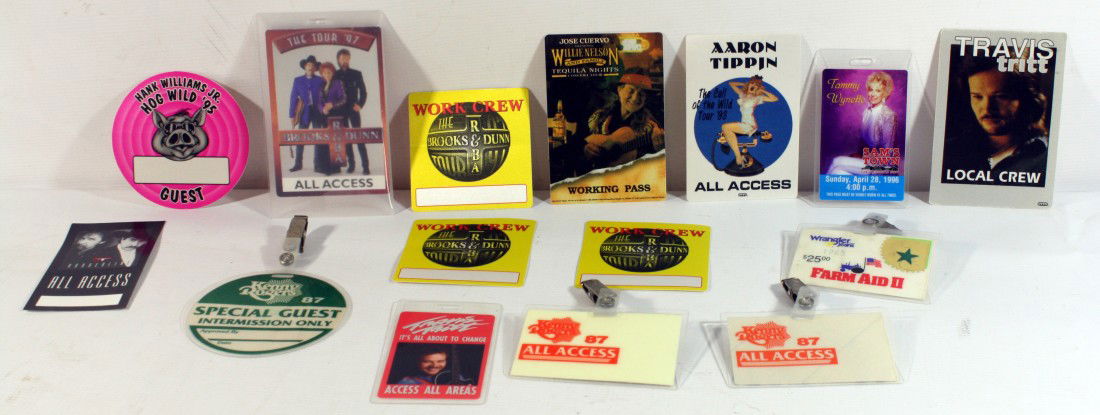 Backstage Passes: Hank Williams Jr. 95, Willie Nelso: Backstage Passes: Hank Williams Jr. 95, Willie Nelson, Aaron Tippin 93, Tammy Wynette 96, Kenny Rogers 87, Travis Tritt x3, Brooks and Dunn x3 (97 and Borderline), Farm Aid 2, Kenny Rogers 87