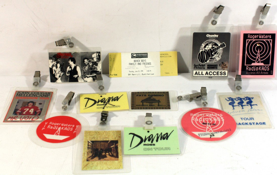 Backstage Passes: Beach Boys 99, The Monkees, John M: Backstage Passes: Beach Boys 99, The Monkees, John Melloncamp, Tom Petty, Pointer Sisters, Santana, Diana Ross x2, Fats Domino, Roger Waters x4
