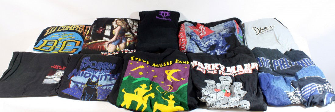 Lot of 10 Original Unworn Concert Tshirts includin: Lot of 10 Original Unworn Concert Tshirts including: The Pretenders, Marky Mark, David Bowie, Steve Miller, Melissa Etheridge Longsleave Polo, Neil Diamond, Little Feat, Bad Company, Bobby and the Mid