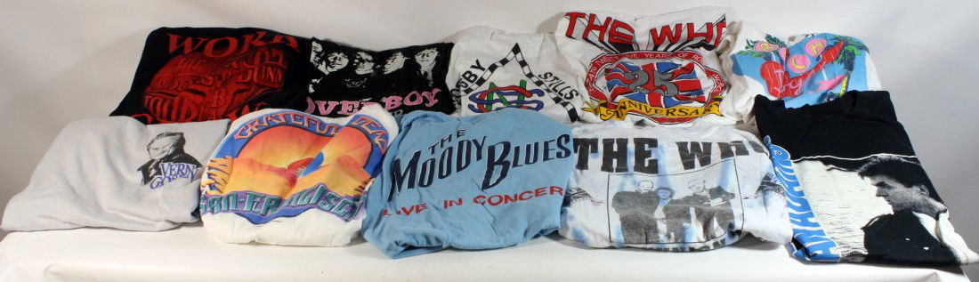 Lot of 10 Original Unworn Concert Tshirts includin: Lot of 10 Original Unworn Concert Tshirts including: The Who (2 diff.), Bryan Adams, Grateful Dead, Beach Boys, Crosby Stills and Nash, The Moody Blues, Loverboy, Vern Gosden, Brooks and Dunn (crew)