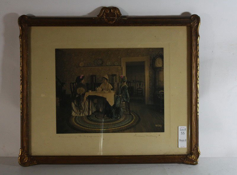 Wallace Nutting "Awaiting the Engagement" 1912 22: Wallace Nutting "Awaiting the Engagement" 1912 22" x 18" framed