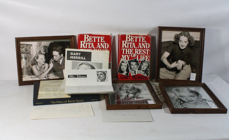 4 Betty Davis movie photos with 2 books, Betty Dav: 4 Betty Davis movie photos with 2 books, Betty Davis Autograph, Letter from Betties Husband Gary Merrill, book the films of Betty Davis