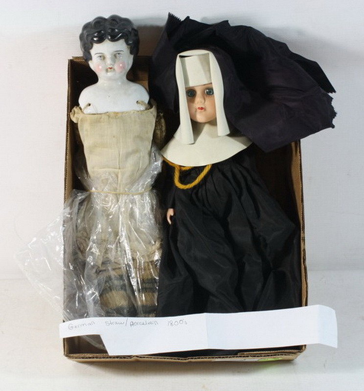 2 Dolls Nun Doll and Porcelain china doll straw fil: 2 Dolls Nun Doll and Porcelain china doll straw filled