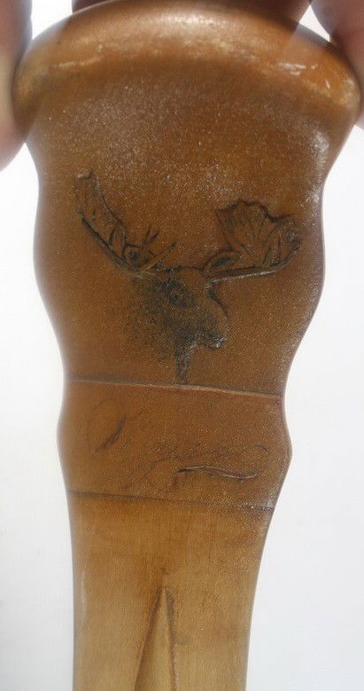 Canoe Paddle made by Myra Emerson with carved moose