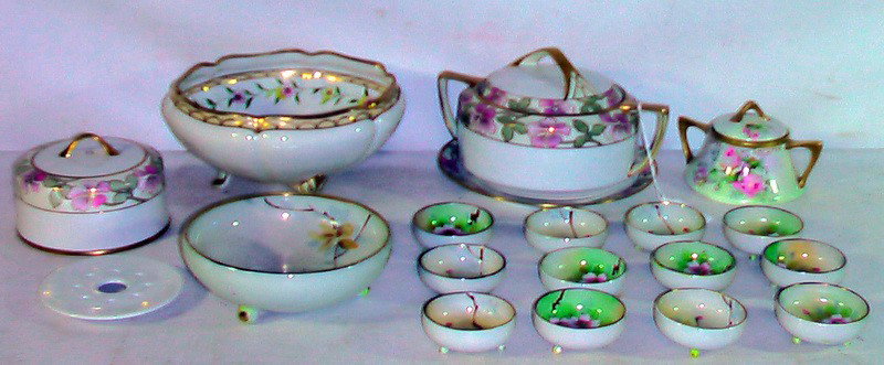 18 Pieces of Hand Painted Nippon with Hand Painted: 18 Pieces of Hand Painted Nippon with Hand Painted Bavarian Sugar Bowl etc.