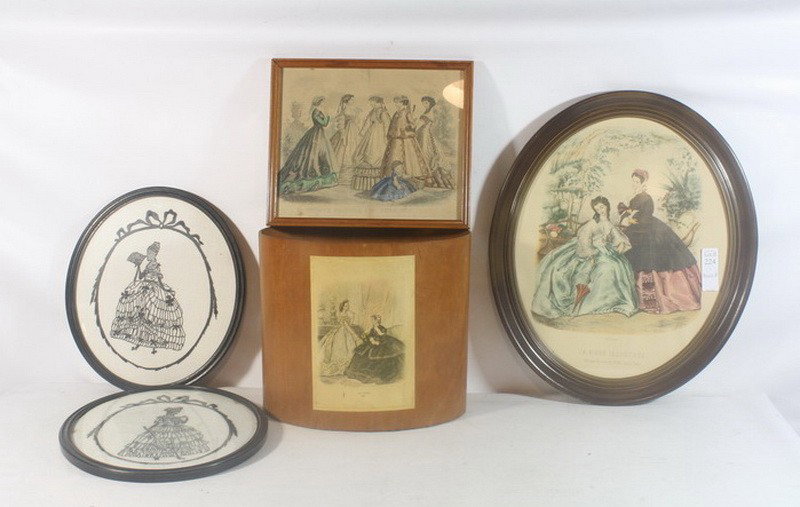 Lot with Godey Girls and Needlework, wastebasket a: Lot with Godey Girls and Needlework, wastebasket and more