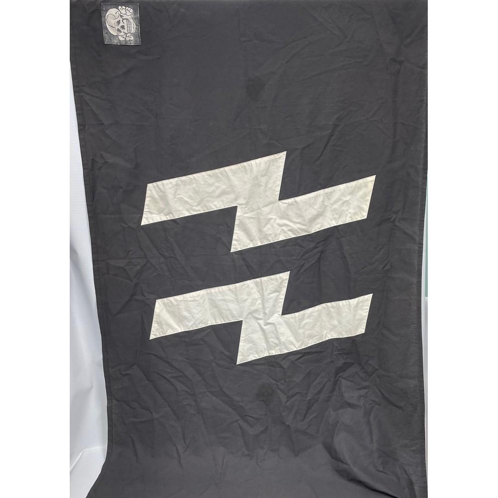 Schutzstaffel (german Flag) 1935-1945: This Flag Measures 35" Staff 62" Fly. This Flag Is Better Identified As A Ss Totenkopf Flag Displaying A (death's Head) With Runes. Several Marks Are Marked On The Staff.