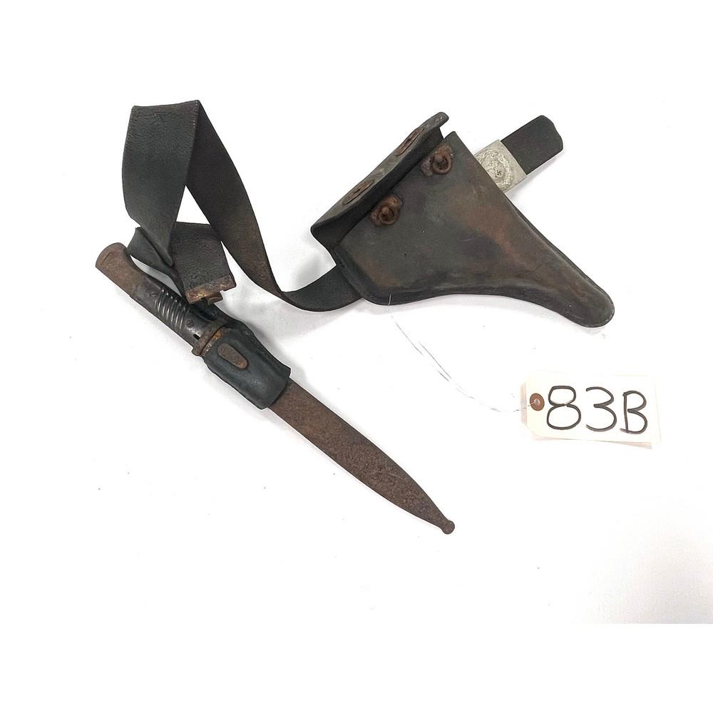 WWII German Belt W/ Holster, Buckle, K98K Bayonet: WWII German Belt W/ Holster, Buckle, K98K Bayonet